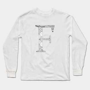 Henna Alphabet F / Henna Letter F - Black Henna Line Art Long Sleeve T-Shirt